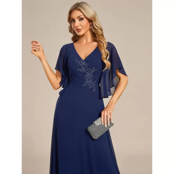 imageEverPretty Womens V Neck Half Sleeves A Line Applique Maxi Evening Dresses 02033Navy Blue