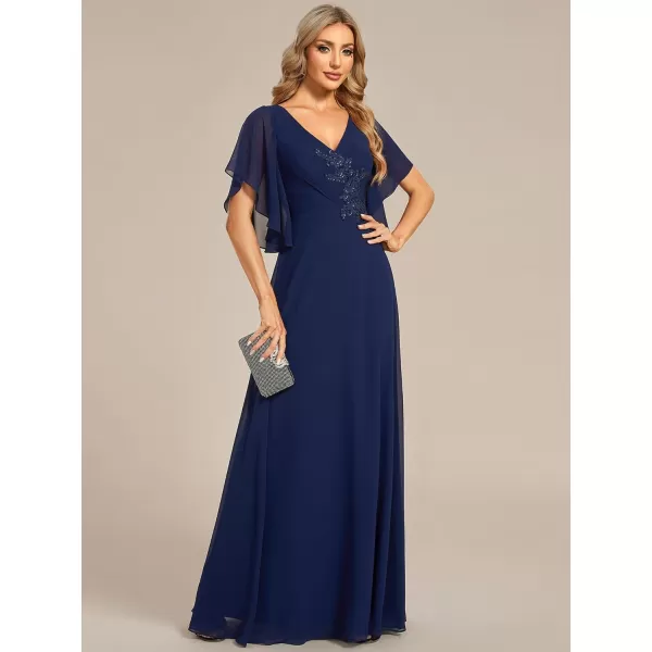 imageEverPretty Womens V Neck Half Sleeves A Line Applique Maxi Evening Dresses 02033Navy Blue