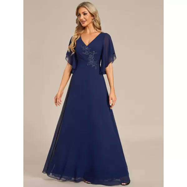 imageEverPretty Womens V Neck Half Sleeves A Line Applique Maxi Evening Dresses 02033Navy Blue