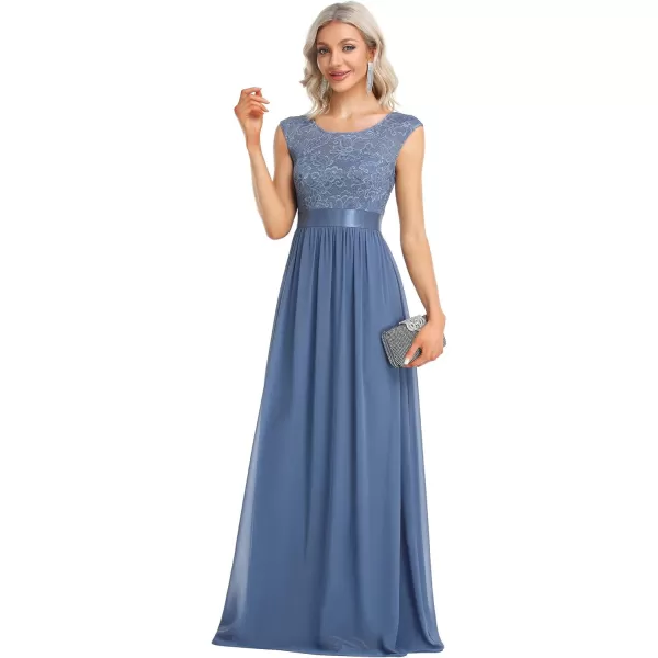 imageEverPretty Womens Womens Crew Neck Ruched Empire Wasit Bridesmaid DressesAhaze Blue