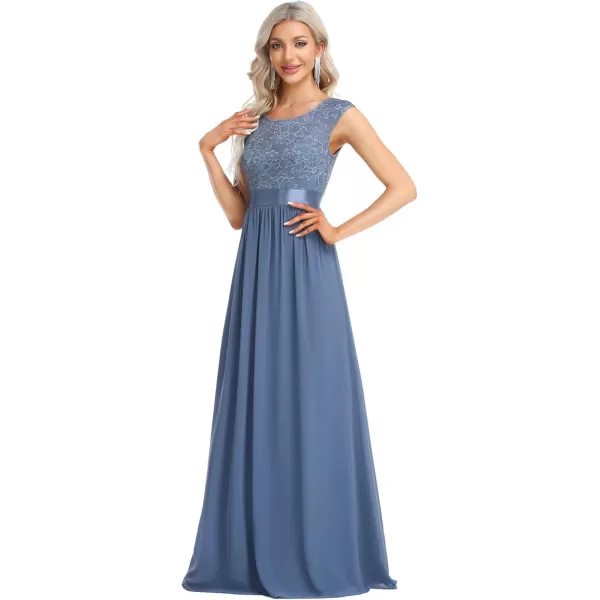 imageEverPretty Womens Womens Crew Neck Ruched Empire Wasit Bridesmaid DressesAhaze Blue