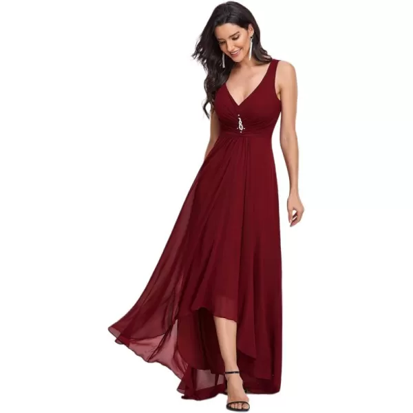 imageEverPretty Double VNeck Rhinestones Ruched Bust HiLo Evening Party Dress 09983Burgundy