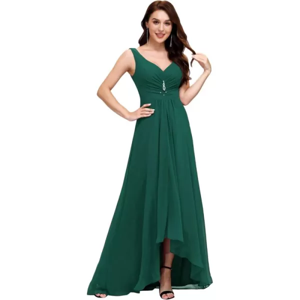 imageEverPretty Double VNeck Rhinestones Ruched Bust HiLo Evening Party Dress 09983Dark Green