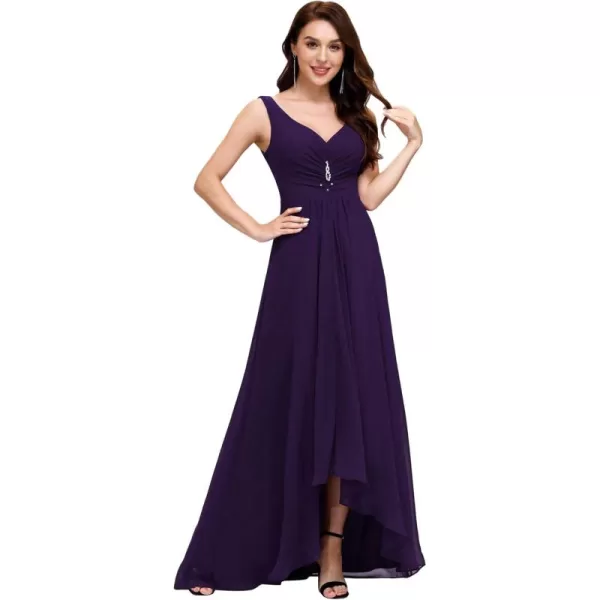 imageEverPretty Double VNeck Rhinestones Ruched Bust HiLo Evening Party Dress 09983Dark Purple