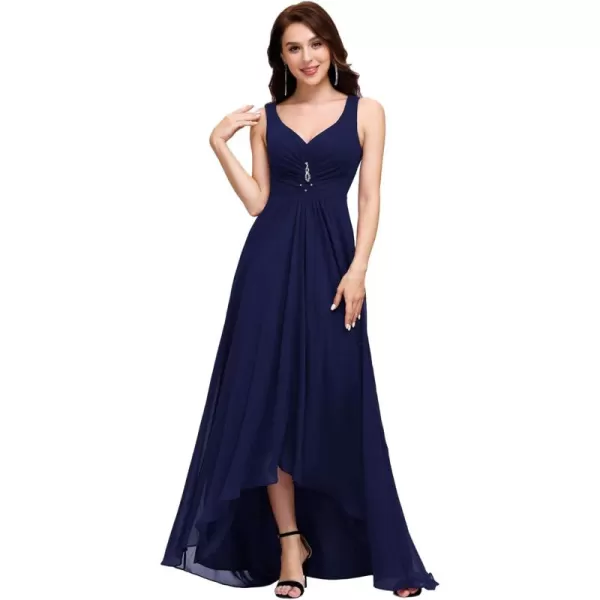 imageEverPretty Double VNeck Rhinestones Ruched Bust HiLo Evening Party Dress 09983Navy Blue