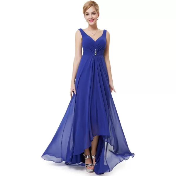 imageEverPretty Double VNeck Rhinestones Ruched Bust HiLo Evening Party Dress 09983Sapphire Blue