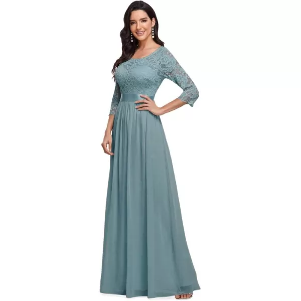 imageEverPretty Womens Bridesmaid Dresses 34 Sleeve Empire Waist Maxi Mother of The Bride Dresses 07412Blue