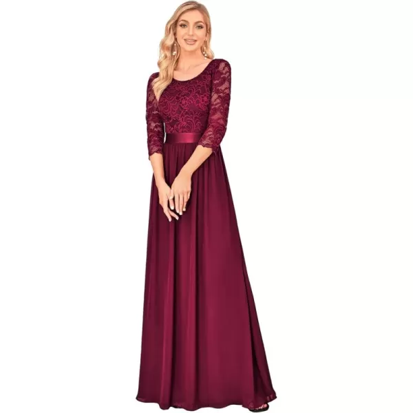 imageEverPretty Womens Bridesmaid Dresses 34 Sleeve Empire Waist Maxi Mother of The Bride Dresses 07412Burgundy