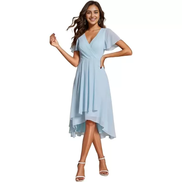 imageEverPretty Womens Chiffon Formal Dresses V Neck Ruffle Sleeves Pleated High Low Summer Wedding Guest DressAblue