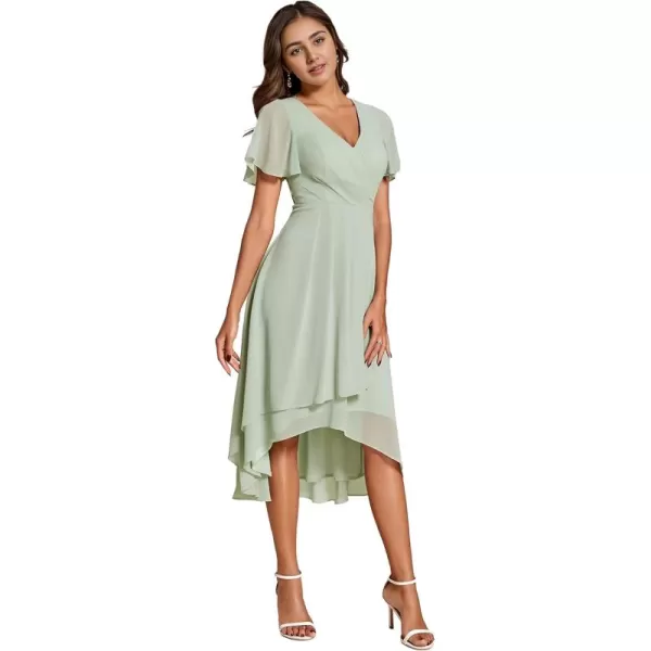 imageEverPretty Womens Chiffon Formal Dresses V Neck Ruffle Sleeves Pleated High Low Summer Wedding Guest DressAmint Green