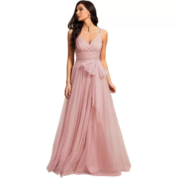 imageEverPretty Womens Elegant V Neck Sash Waist ALine Maxi Tulle Wrap Dress Bridesmaid Dresses 07303USABlush Pink