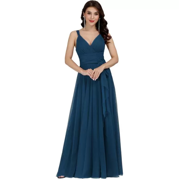 imageEverPretty Womens Elegant V Neck Sash Waist ALine Maxi Tulle Wrap Dress Bridesmaid Dresses 07303USATeal