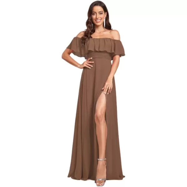 imageEverPretty Womens Off The Shoulder Bridesmaid Dresses Side Split Beach Maxi Formal Dress 00968Brown