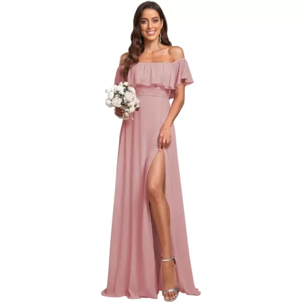 imageEverPretty Womens Off The Shoulder Bridesmaid Dresses Side Split Beach Maxi Formal Dress 00968Dusty Rose