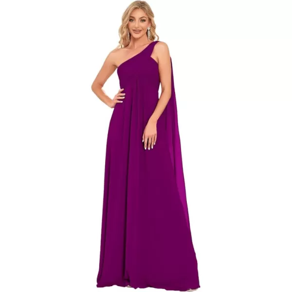 imageEverPretty Womens Summer OneShoulder Empire Waist Chiffon Pleated Maxi Formal Dress 09816Fuchsia