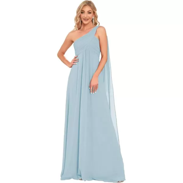 imageEverPretty Womens Summer OneShoulder Empire Waist Chiffon Pleated Maxi Formal Dress 09816Sky Blue