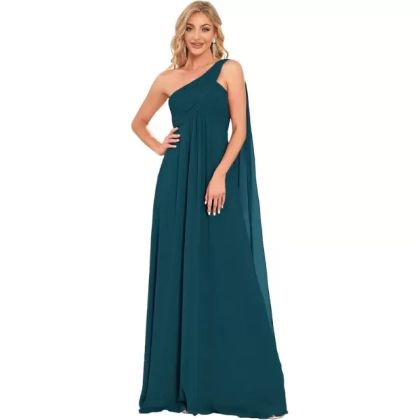 imageEverPretty Womens Summer OneShoulder Empire Waist Chiffon Pleated Maxi Formal Dress 09816Teal