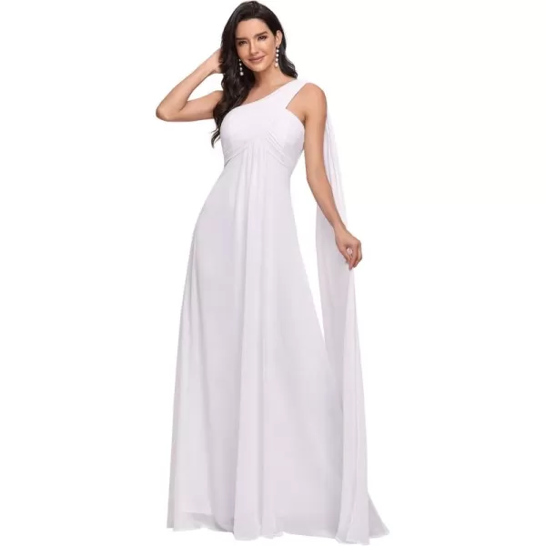 imageEverPretty Womens Summer OneShoulder Empire Waist Chiffon Pleated Maxi Formal Dress 09816White