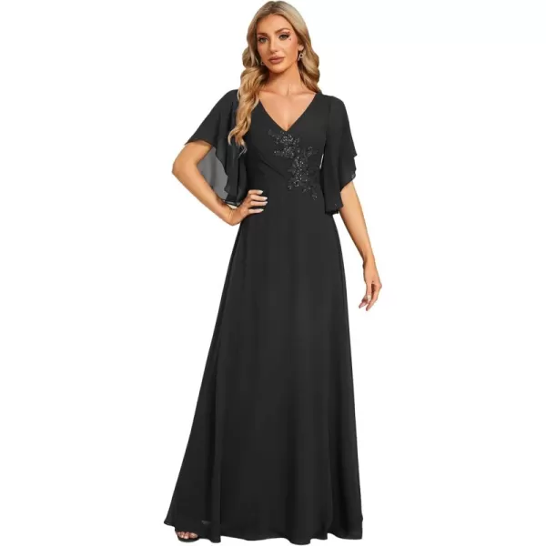 imageEverPretty Womens V Neck Half Sleeves A Line Applique Maxi Evening Dresses 02033Black