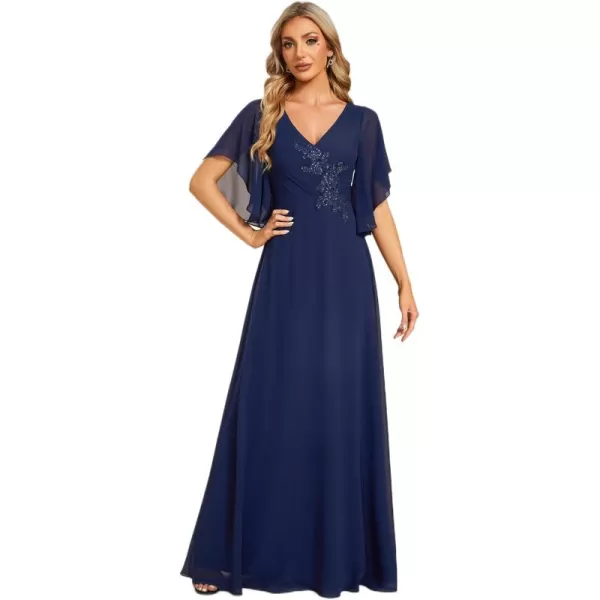 imageEverPretty Womens V Neck Half Sleeves A Line Applique Maxi Evening Dresses 02033Navy Blue