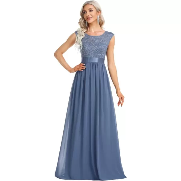 imageEverPretty Womens Womens Crew Neck Ruched Empire Wasit Bridesmaid DressesAhaze Blue