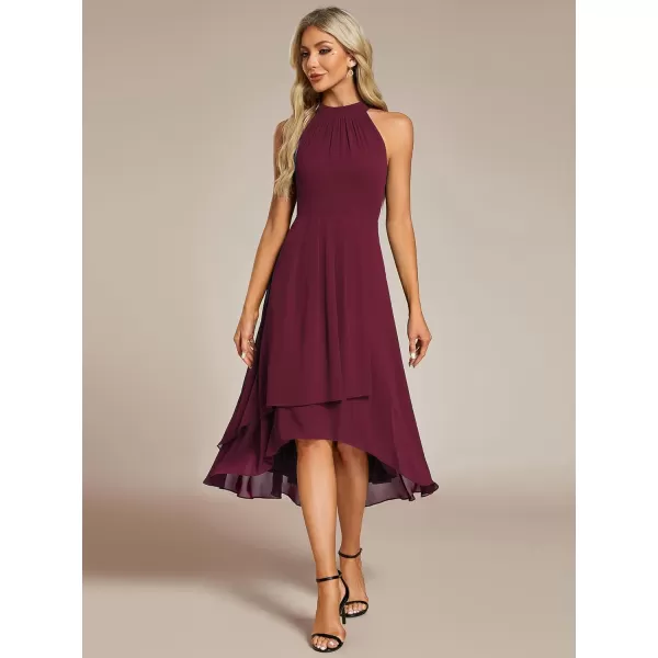 imageEverPretty Womens 2024 Summer Dress Sleeveless Halter Neck Pletaed High Low Chiffon Formal Dress for Evening Party 31926Burgundy