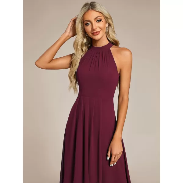 imageEverPretty Womens 2024 Summer Dress Sleeveless Halter Neck Pletaed High Low Chiffon Formal Dress for Evening Party 31926Burgundy