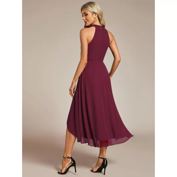 imageEverPretty Womens 2024 Summer Dress Sleeveless Halter Neck Pletaed High Low Chiffon Formal Dress for Evening Party 31926Burgundy