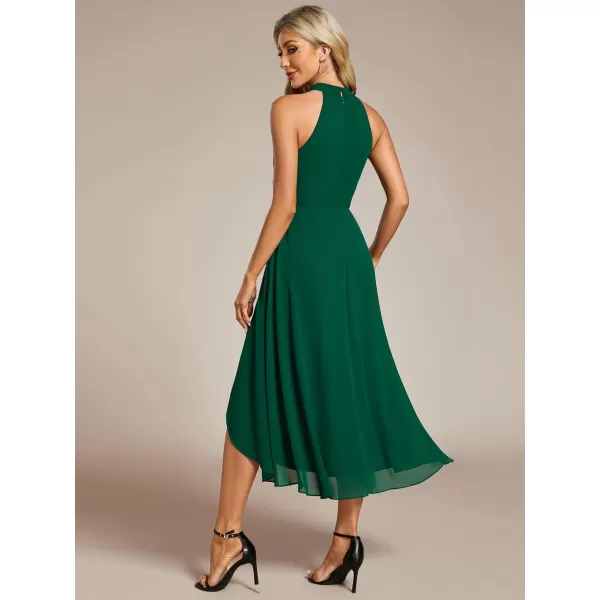 imageEverPretty Womens 2024 Summer Dress Sleeveless Halter Neck Pletaed High Low Chiffon Formal Dress for Evening Party 31926Dark Green