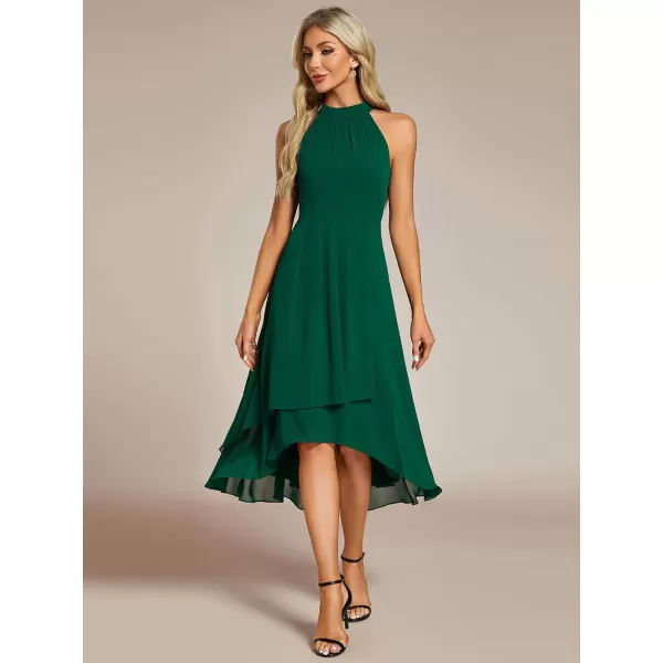 imageEverPretty Womens 2024 Summer Dress Sleeveless Halter Neck Pletaed High Low Chiffon Formal Dress for Evening Party 31926Dark Green