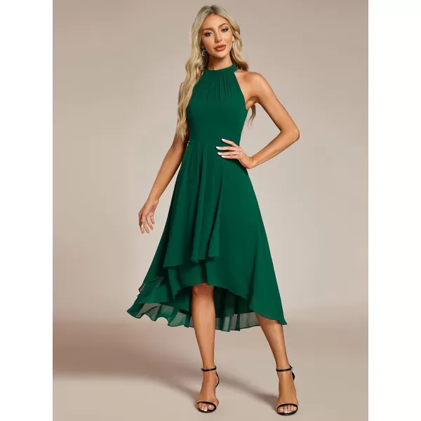 imageEverPretty Womens 2024 Summer Dress Sleeveless Halter Neck Pletaed High Low Chiffon Formal Dress for Evening Party 31926Dark Green