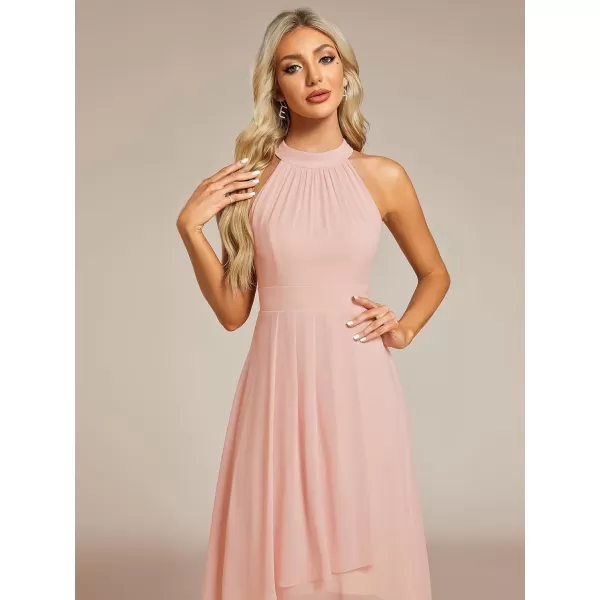 imageEverPretty Womens 2024 Summer Dress Sleeveless Halter Neck Pletaed High Low Chiffon Formal Dress for Evening Party 31926Pink