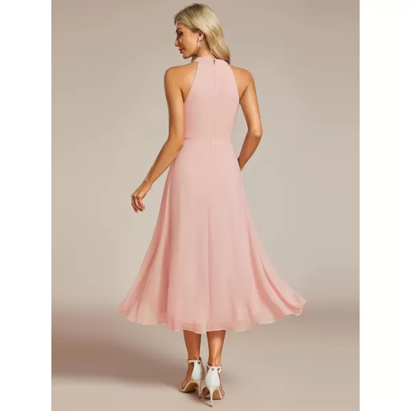 imageEverPretty Womens 2024 Summer Dress Sleeveless Halter Neck Pletaed High Low Chiffon Formal Dress for Evening Party 31926Pink