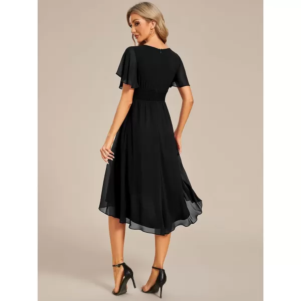 imageEverPretty Womens Crew Neck Pleated Waist Short Sleeve Wedding Guest Dress Chiffon Bridesmaid Dresses 02053Black