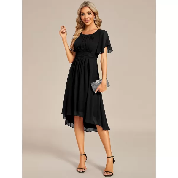 imageEverPretty Womens Crew Neck Pleated Waist Short Sleeve Wedding Guest Dress Chiffon Bridesmaid Dresses 02053Black