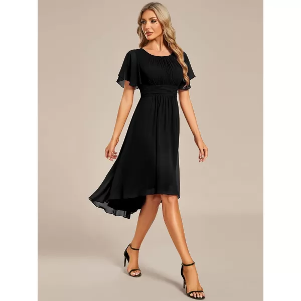 imageEverPretty Womens Crew Neck Pleated Waist Short Sleeve Wedding Guest Dress Chiffon Bridesmaid Dresses 02053Black