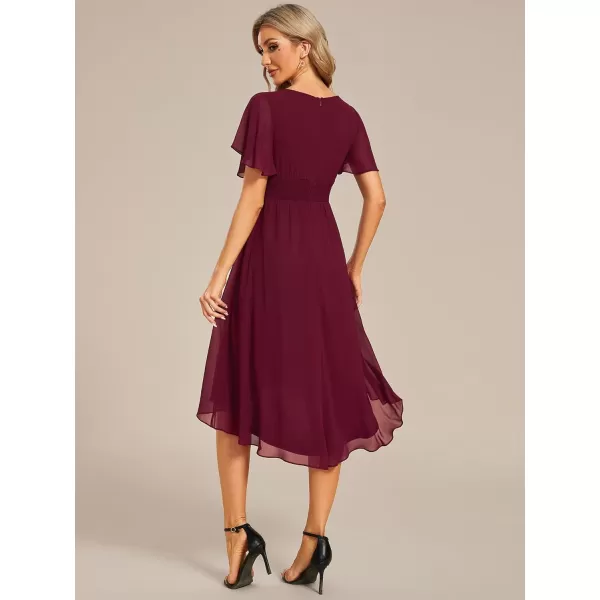 imageEverPretty Womens Crew Neck Pleated Waist Short Sleeve Wedding Guest Dress Chiffon Bridesmaid Dresses 02053Burgundy