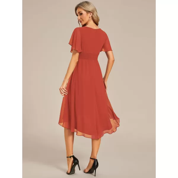 imageEverPretty Womens Crew Neck Pleated Waist Short Sleeve Wedding Guest Dress Chiffon Bridesmaid Dresses 02053Burnt Orange