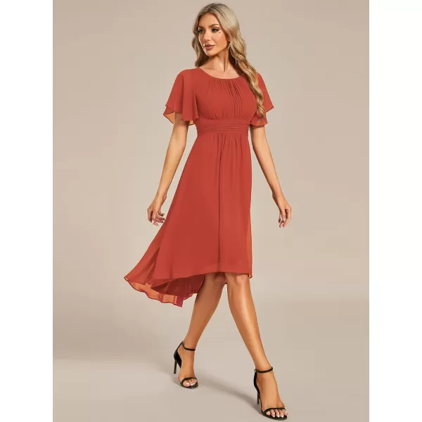 imageEverPretty Womens Crew Neck Pleated Waist Short Sleeve Wedding Guest Dress Chiffon Bridesmaid Dresses 02053Burnt Orange