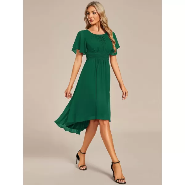 imageEverPretty Womens Crew Neck Pleated Waist Short Sleeve Wedding Guest Dress Chiffon Bridesmaid Dresses 02053Dark Green