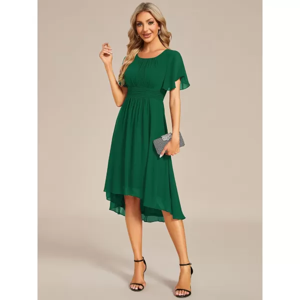 imageEverPretty Womens Crew Neck Pleated Waist Short Sleeve Wedding Guest Dress Chiffon Bridesmaid Dresses 02053Dark Green