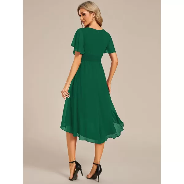 imageEverPretty Womens Crew Neck Pleated Waist Short Sleeve Wedding Guest Dress Chiffon Bridesmaid Dresses 02053Dark Green