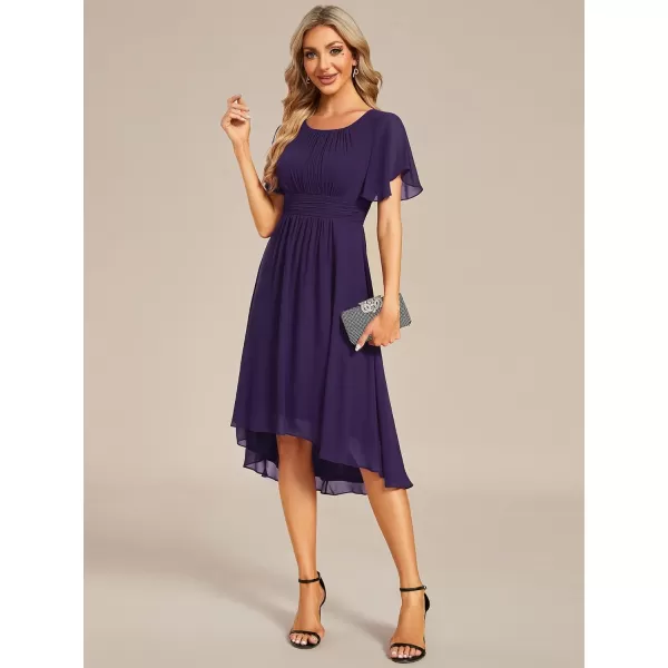 imageEverPretty Womens Crew Neck Pleated Waist Short Sleeve Wedding Guest Dress Chiffon Bridesmaid Dresses 02053Deep Purple