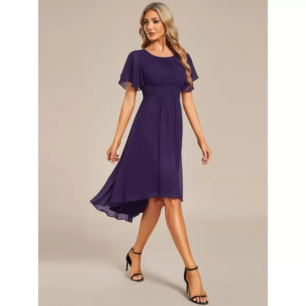 imageEverPretty Womens Crew Neck Pleated Waist Short Sleeve Wedding Guest Dress Chiffon Bridesmaid Dresses 02053Deep Purple