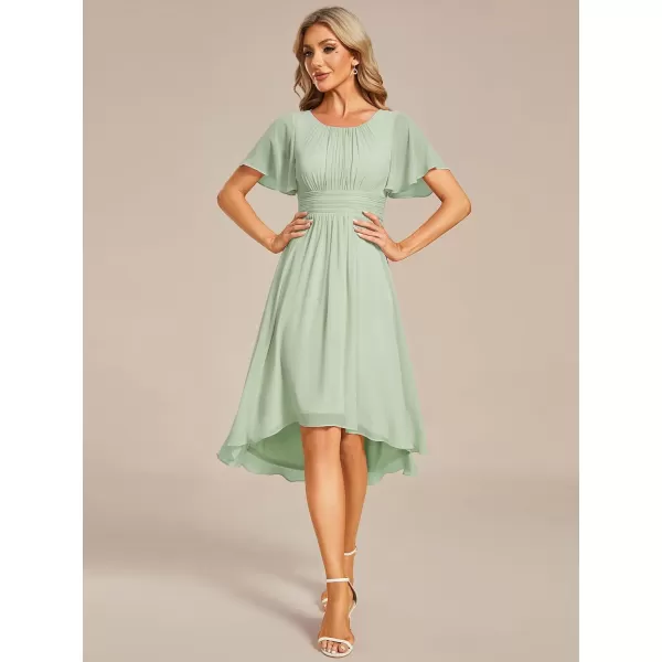 imageEverPretty Womens Crew Neck Pleated Waist Short Sleeve Wedding Guest Dress Chiffon Bridesmaid Dresses 02053Mint Green