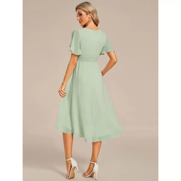 imageEverPretty Womens Crew Neck Pleated Waist Short Sleeve Wedding Guest Dress Chiffon Bridesmaid Dresses 02053Mint Green