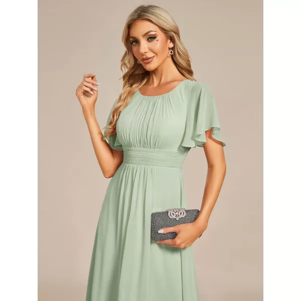 imageEverPretty Womens Crew Neck Pleated Waist Short Sleeve Wedding Guest Dress Chiffon Bridesmaid Dresses 02053Mint Green