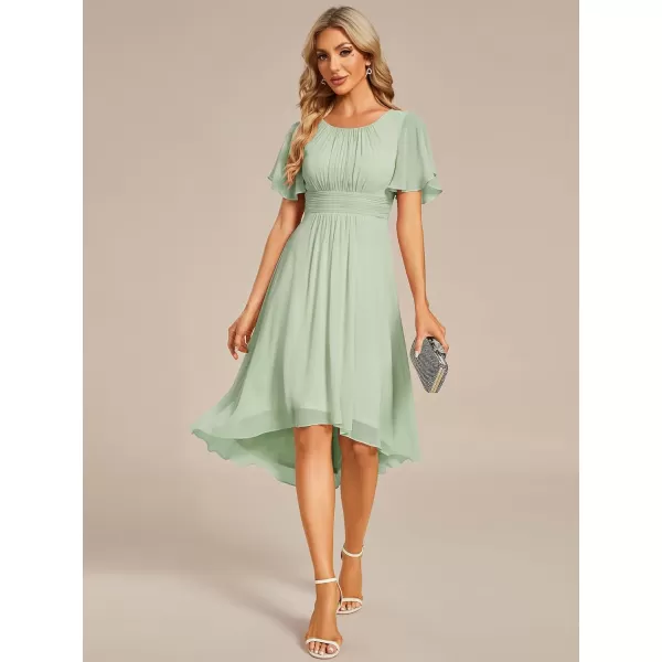 imageEverPretty Womens Crew Neck Pleated Waist Short Sleeve Wedding Guest Dress Chiffon Bridesmaid Dresses 02053Mint Green