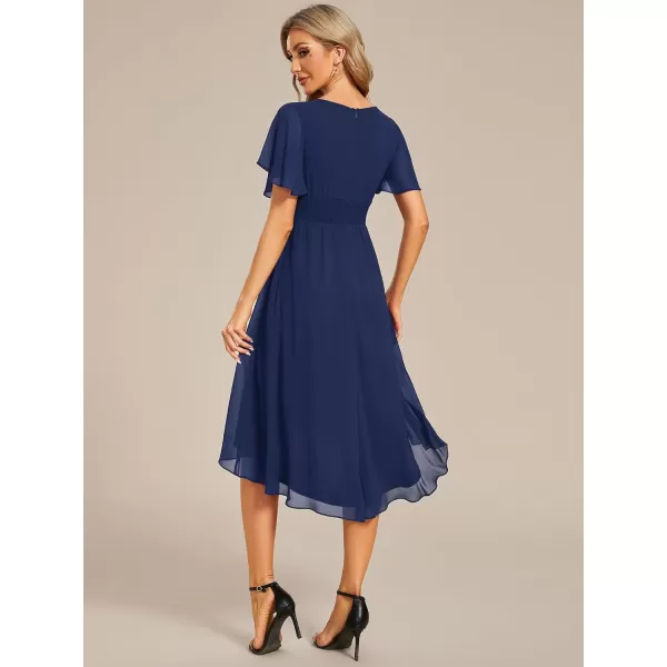 imageEverPretty Womens Crew Neck Pleated Waist Short Sleeve Wedding Guest Dress Chiffon Bridesmaid Dresses 02053Navy Blue