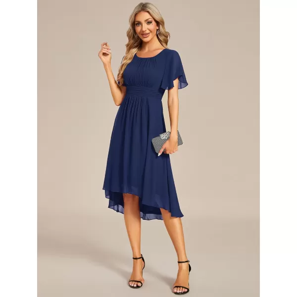 imageEverPretty Womens Crew Neck Pleated Waist Short Sleeve Wedding Guest Dress Chiffon Bridesmaid Dresses 02053Navy Blue